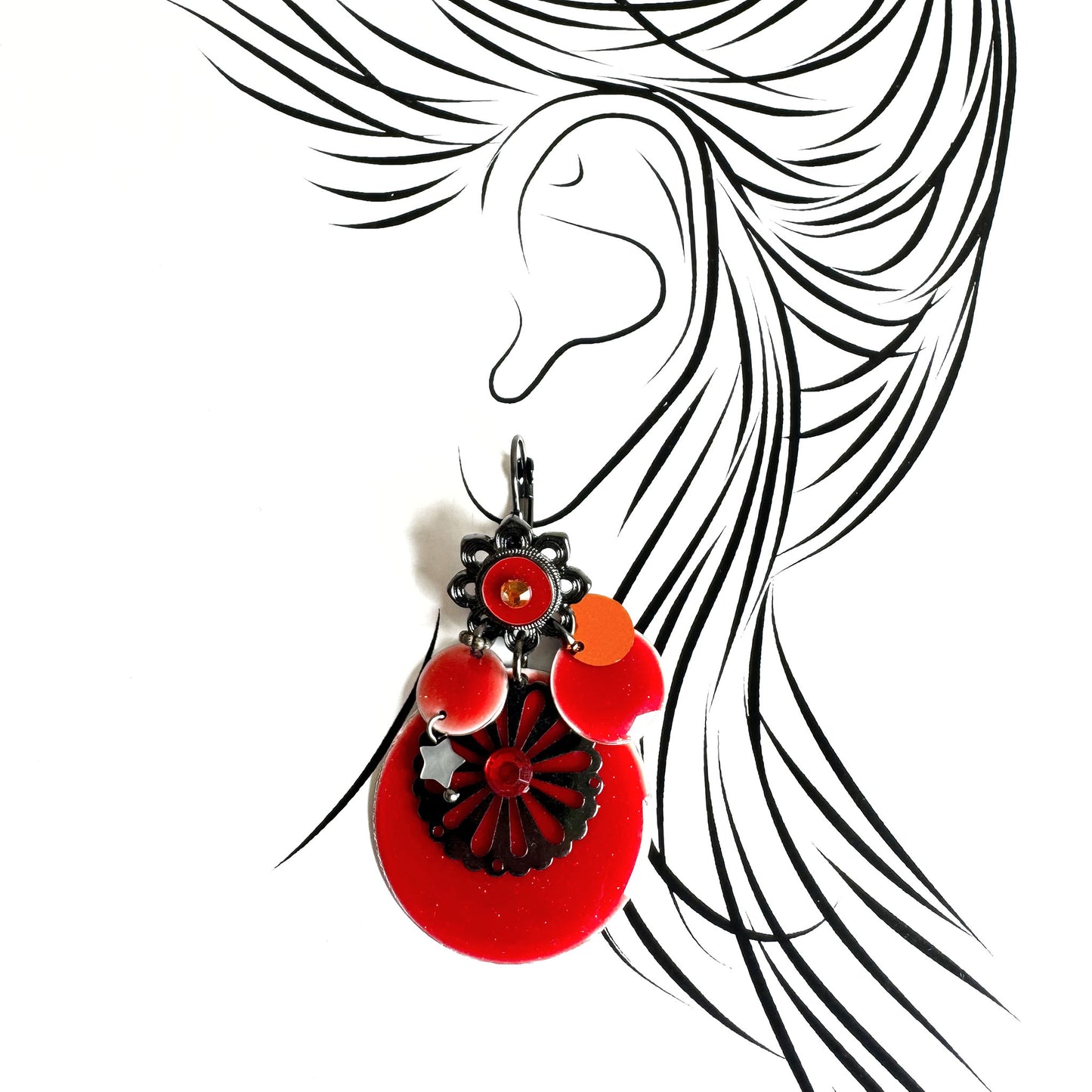 Red enamel earrings Ikita (France)