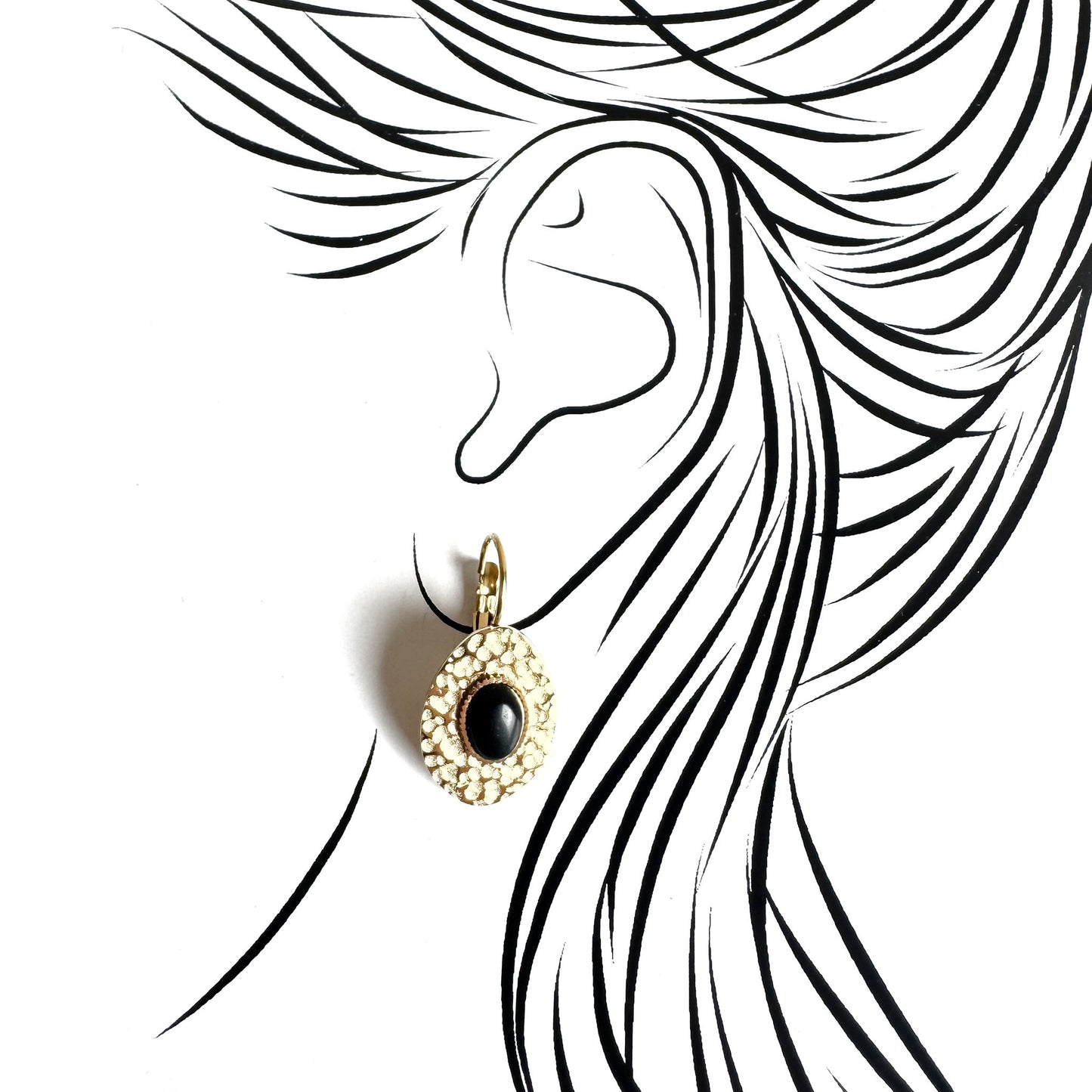 Oval earrings with agate Ikita (France)