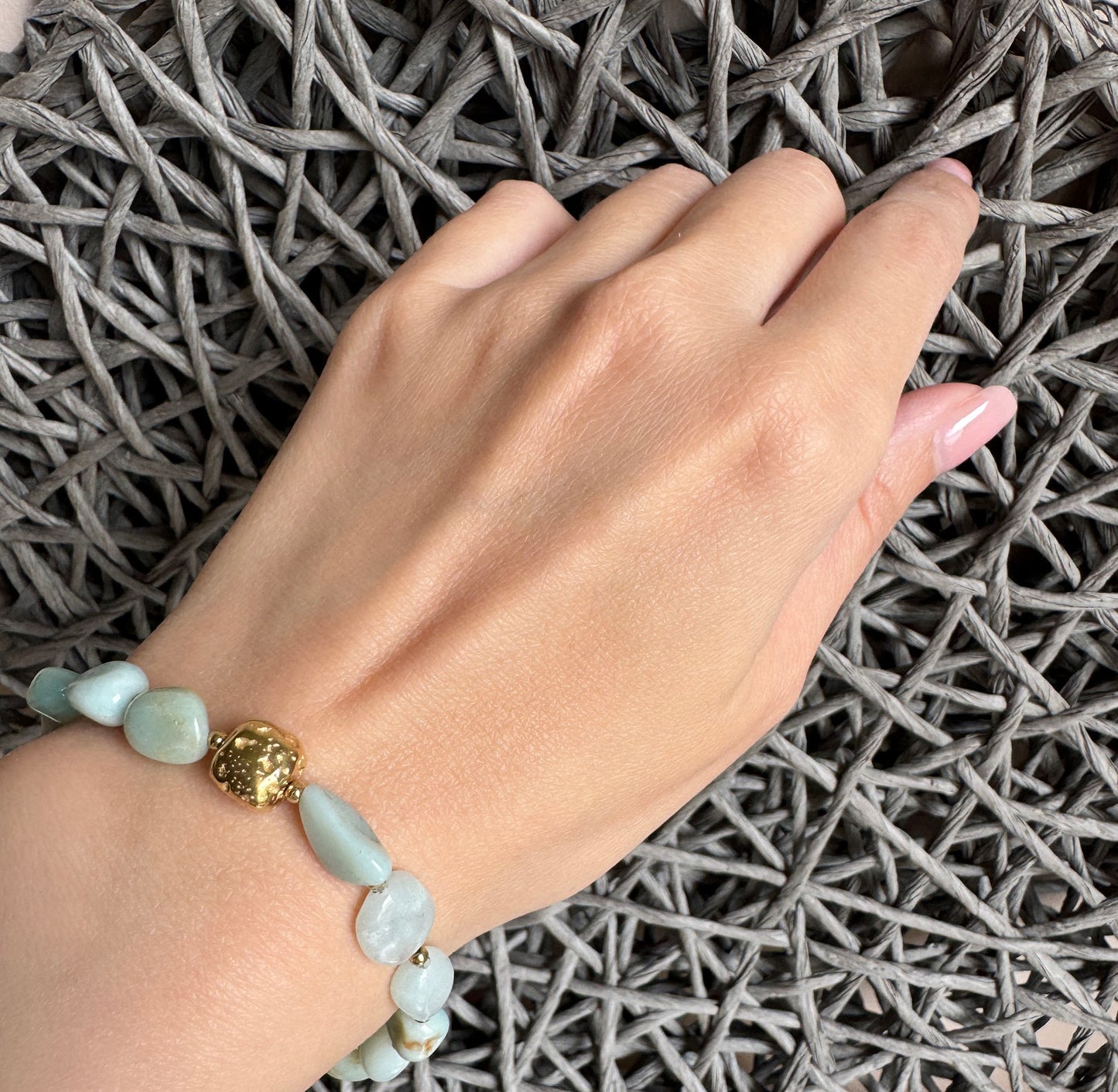 Elegant amazonite bracelet with golden accents and pastel beads