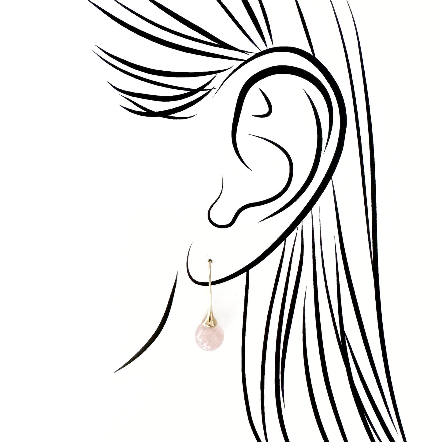Drop earrings with pink quartz spheres and golden hook setting