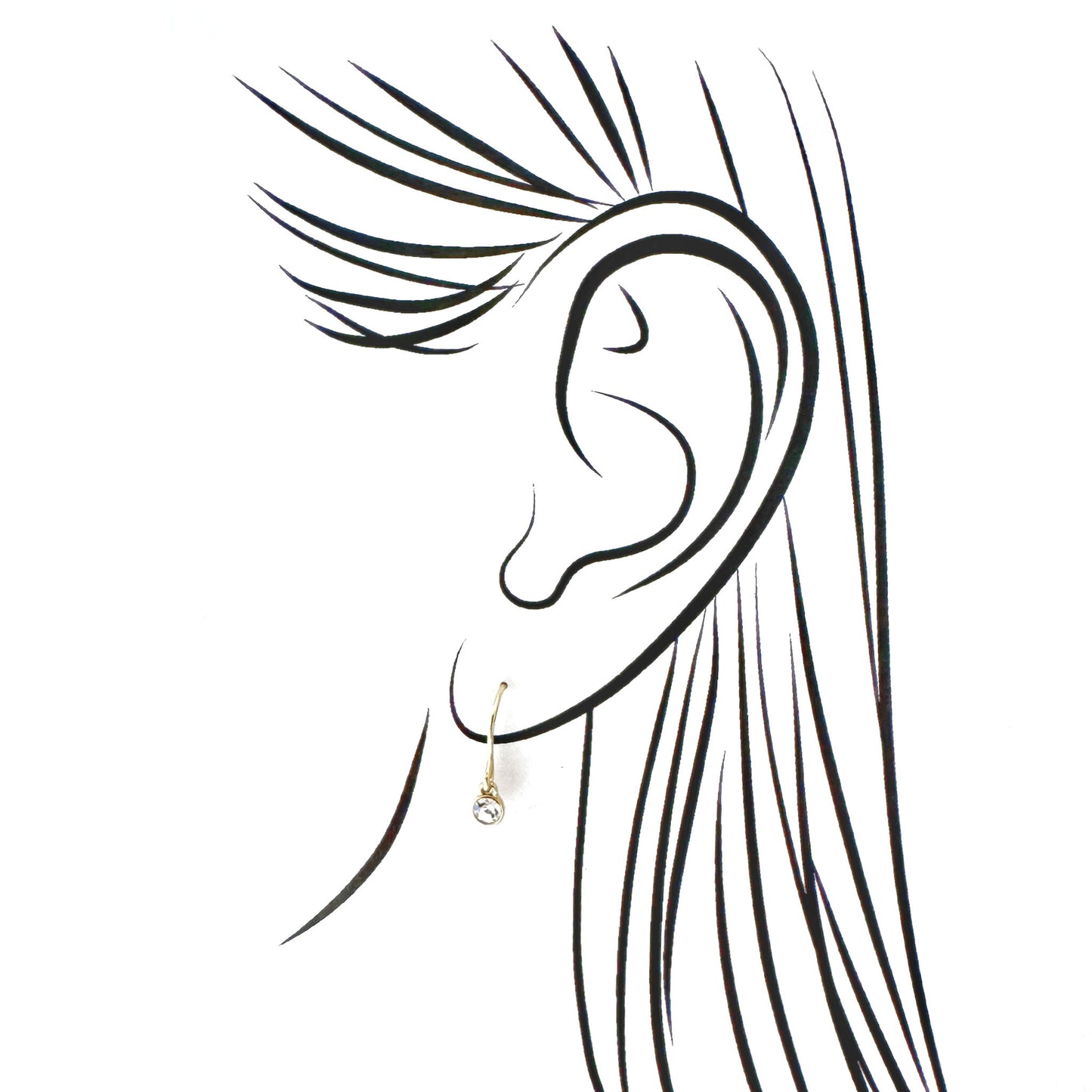 Delicate gold earrings with hook and clear crystal accent
