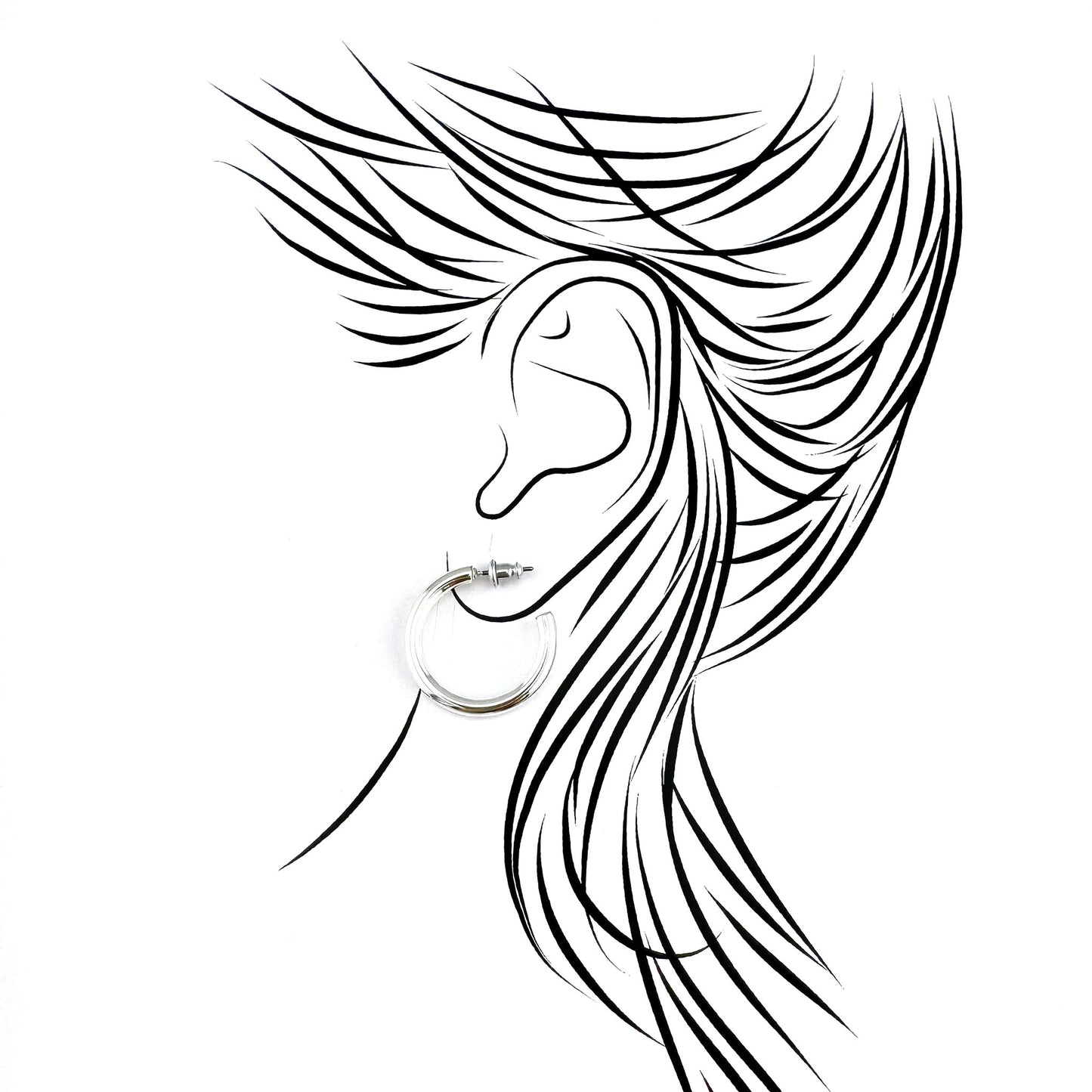 Elegant hoop earrings with high-polish silver finish in modern style