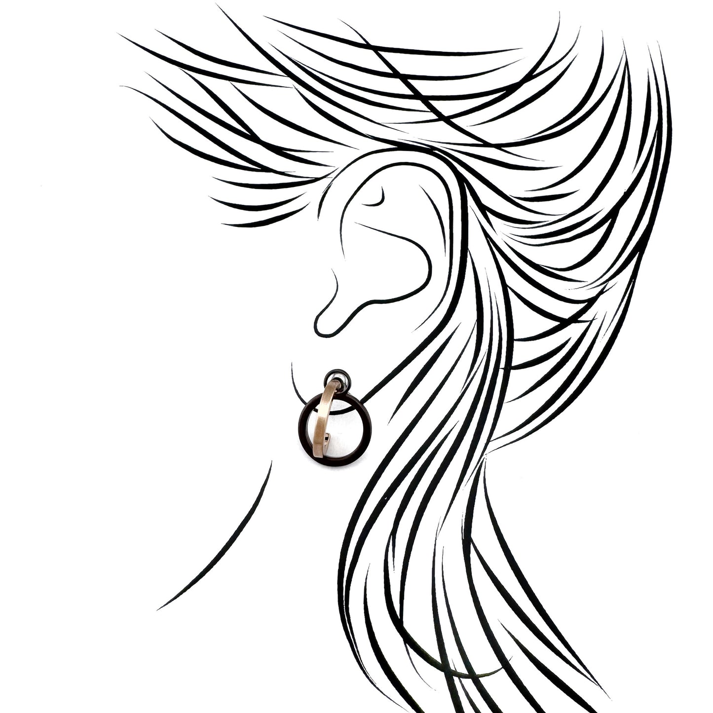 Contemporary hoop earrings with rose gold and deep violet tones