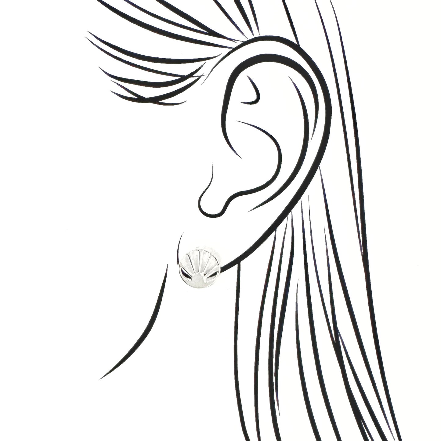 Polished silver geometric studs with cut-out rays and minimalist shape