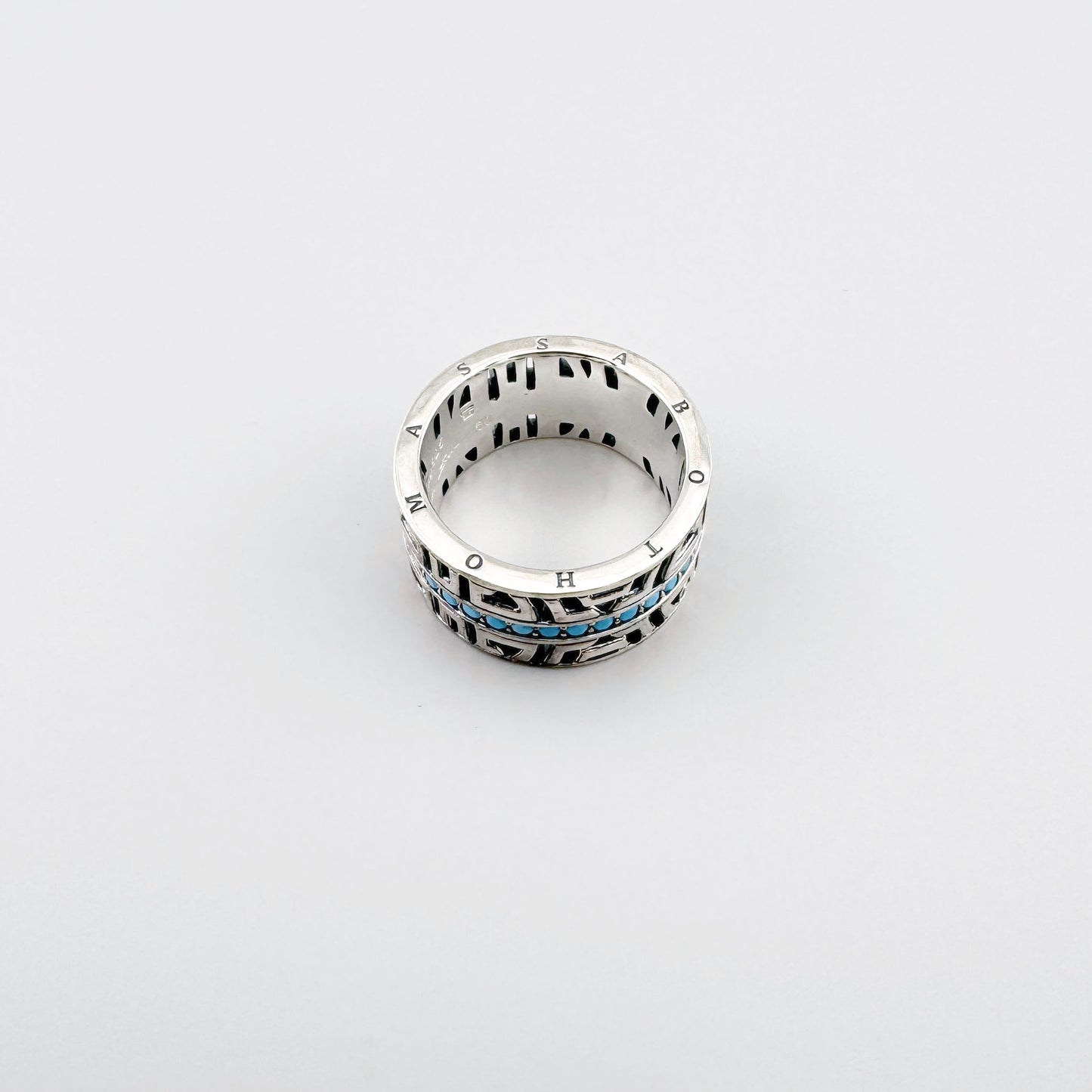 Bague Thomas Sabo en argent avec bande turquoise et structure géométrique