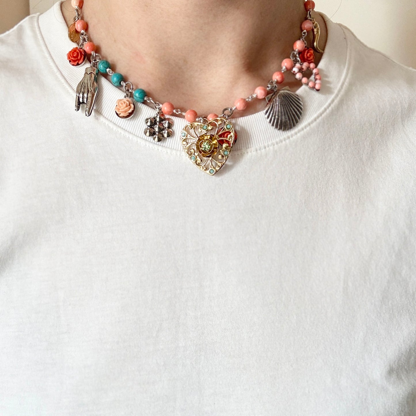Artistic double-layer necklace with colorful pendants and beads