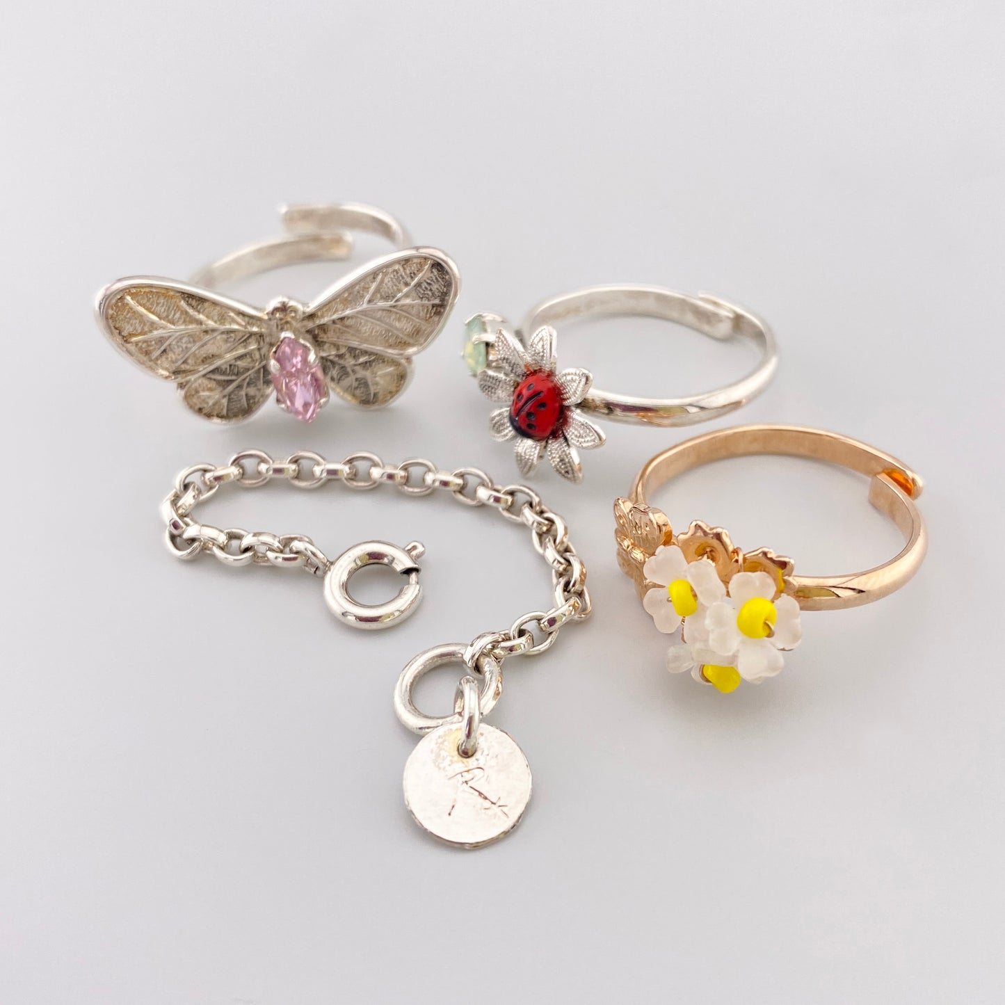 Reminiscence Ring-Set mit Blumen, Schmetterling und Marienkäfer