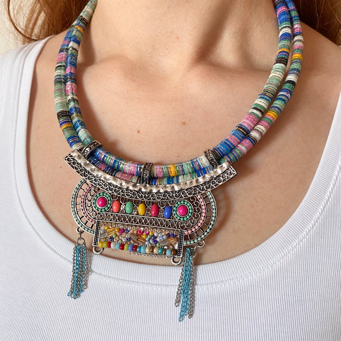 Bright colored necklace with beads