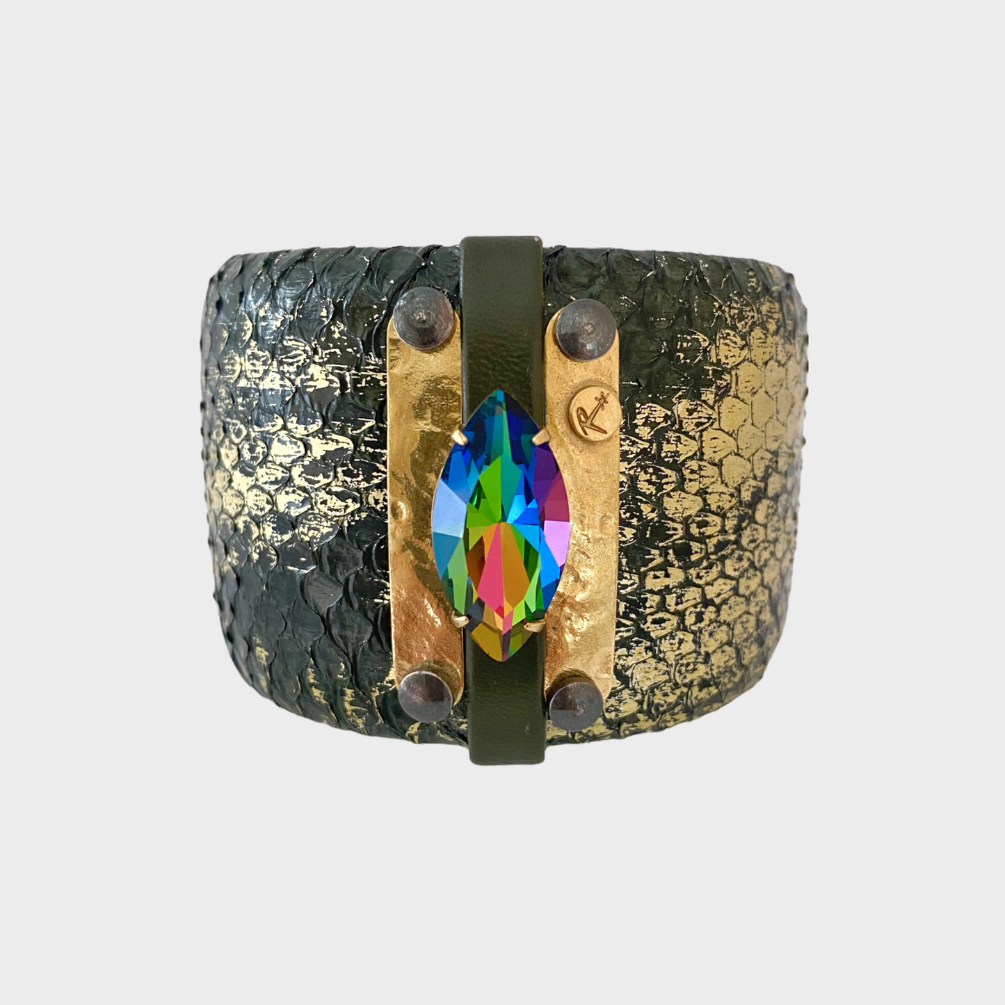 Reminiscence wide bracelet with eco-leather and multicolor Swarovski crystal centerpiece