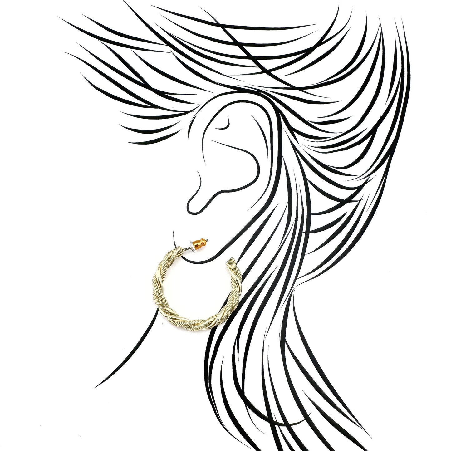 Gold-plated hoop earrings with twisted pattern, Danish brand Pilgrim.