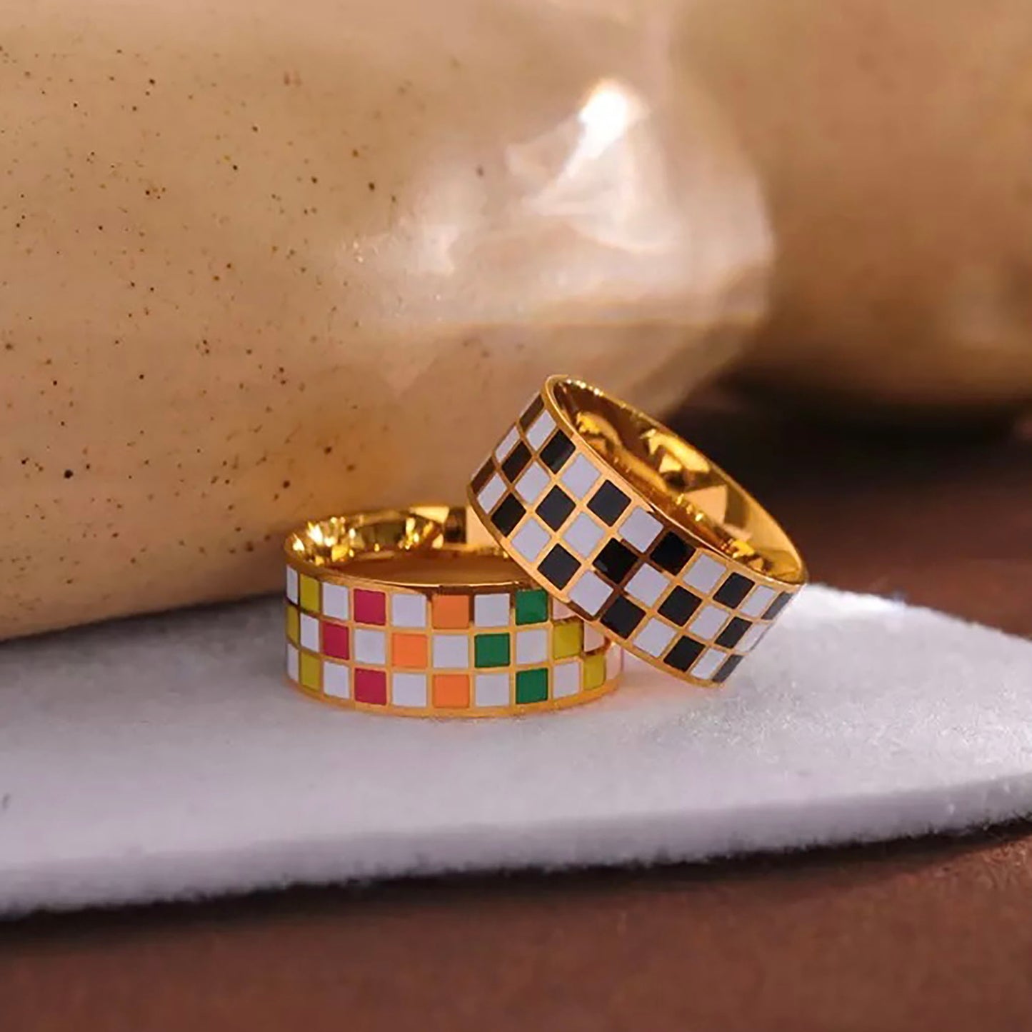 gold checkered ring