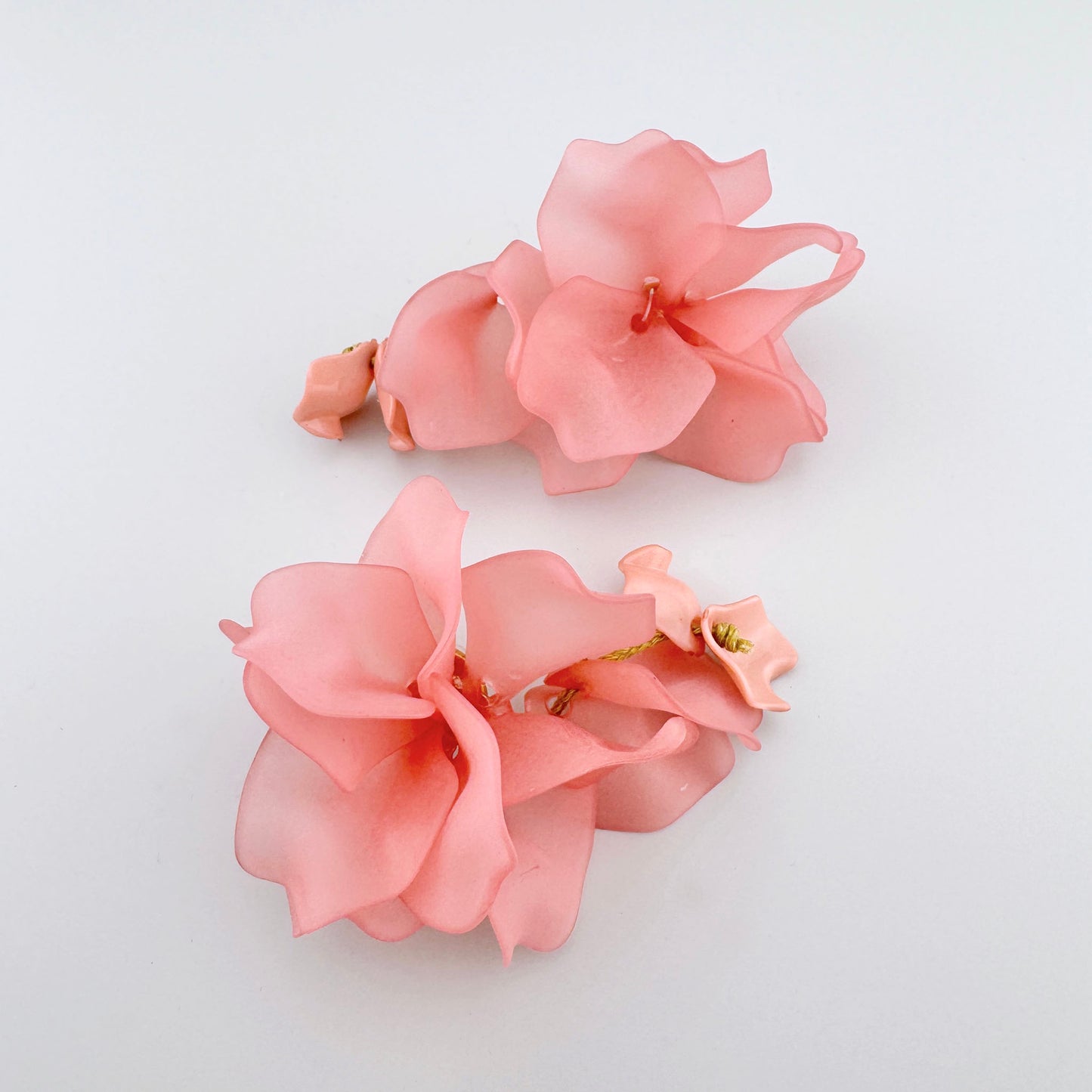 Earrings with large matte pink flowers, Spanish brand Sonata.