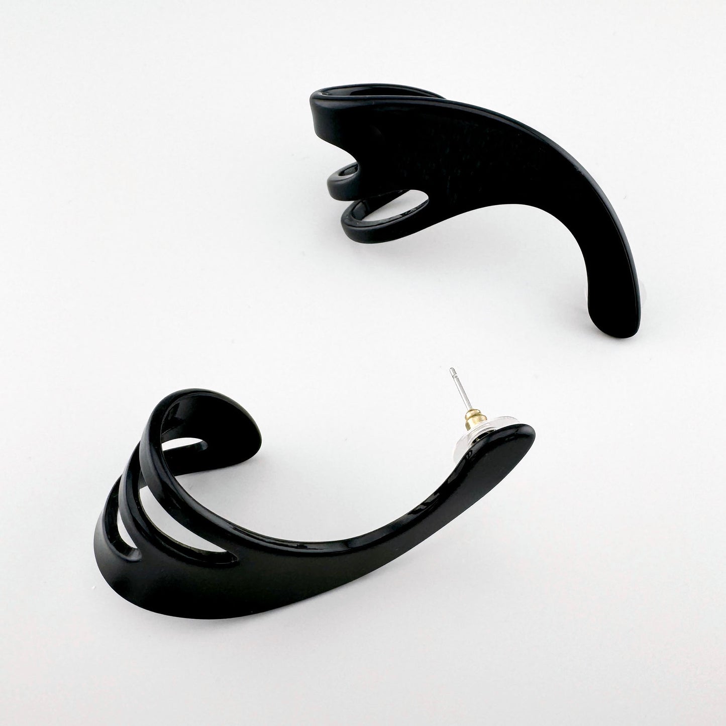 Large black geometric earrings with a modern design, crafted by Spanish brand Sonata.