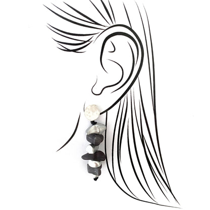 Handmade long black and silver earrings in an abstract geometric design