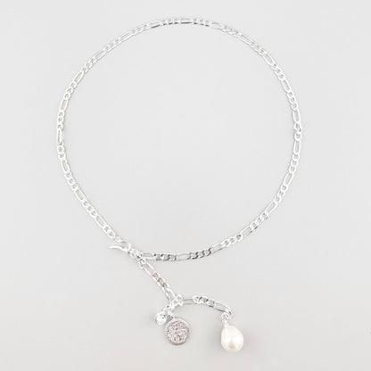Collier Pilgrim asymétrique avec perle baroque et médaillon argenté