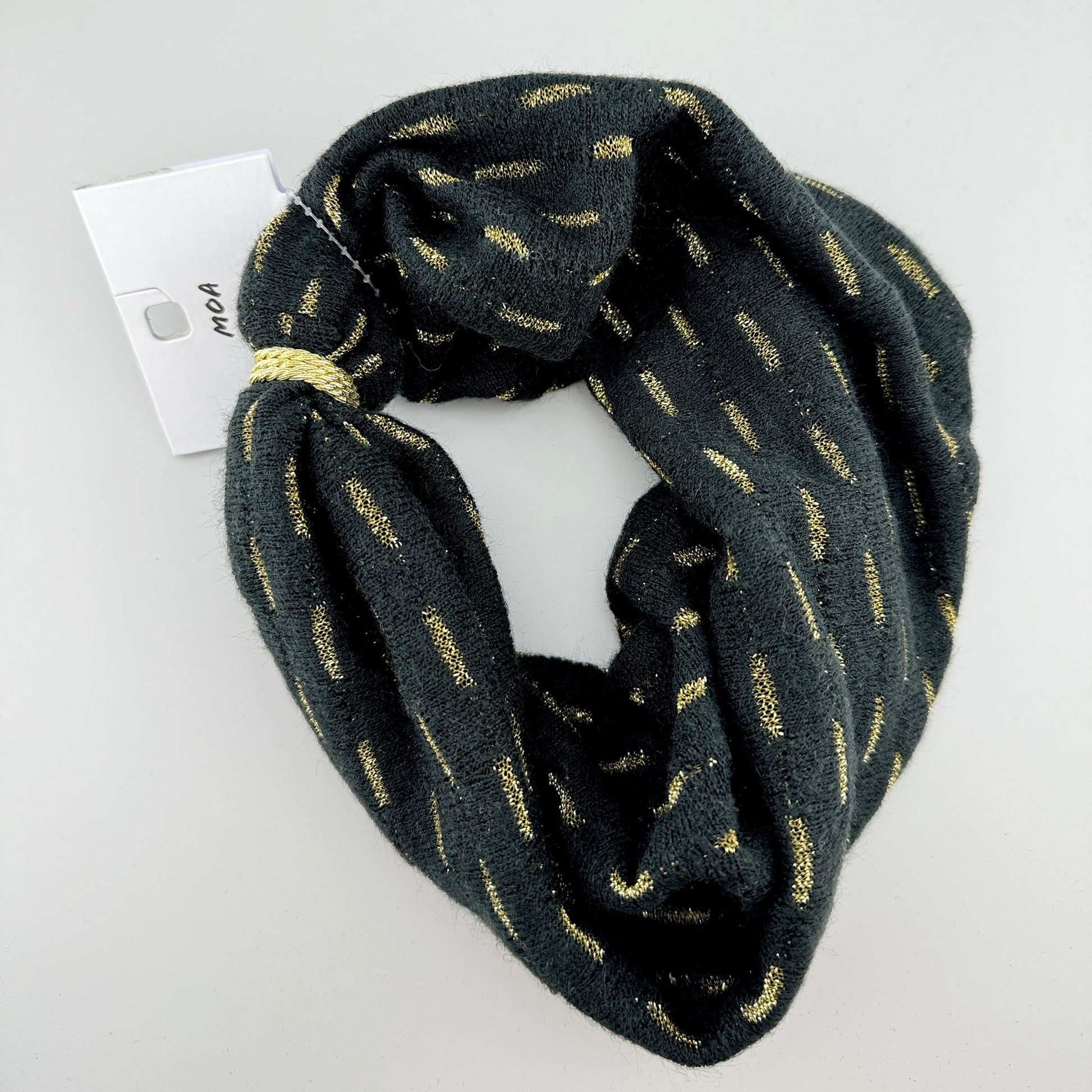 Czarna opaska Moa ze złotą nitką i delikatnym połyskiem w fakturze tkaniny