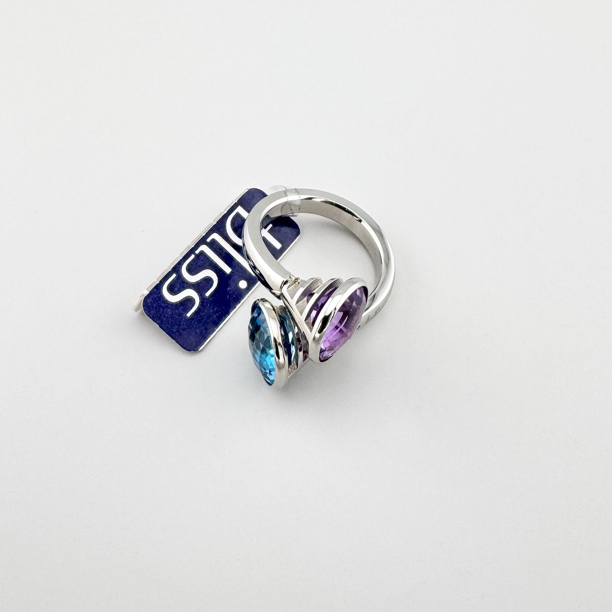 Pierścionek z kwarcem duo Bliss z kontrastem ametystu i błękitu