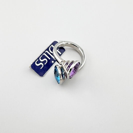 Pierścionek z kwarcem duo Bliss z kontrastem ametystu i błękitu