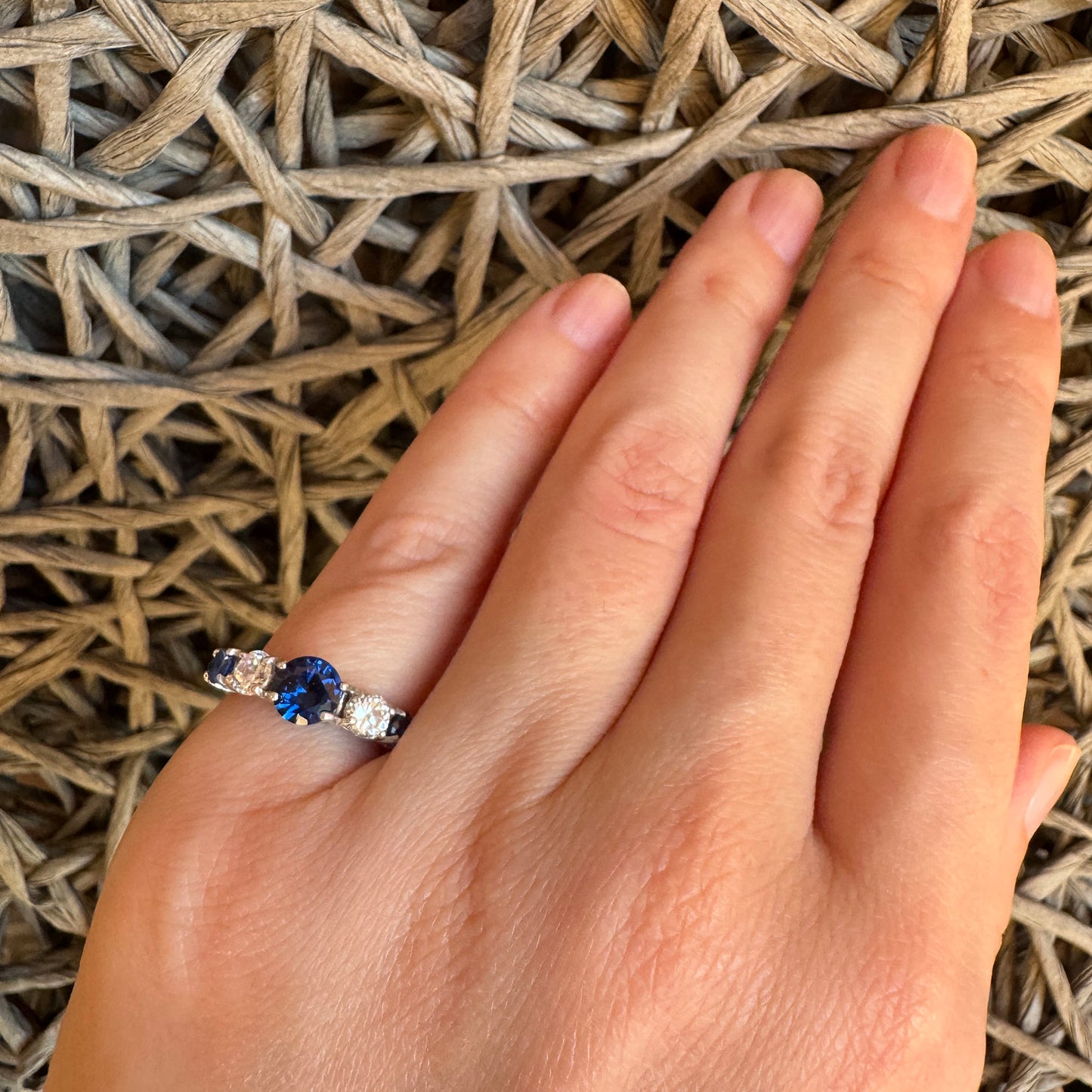 Blue stone ring by Bliss Gioielli worn on the hand