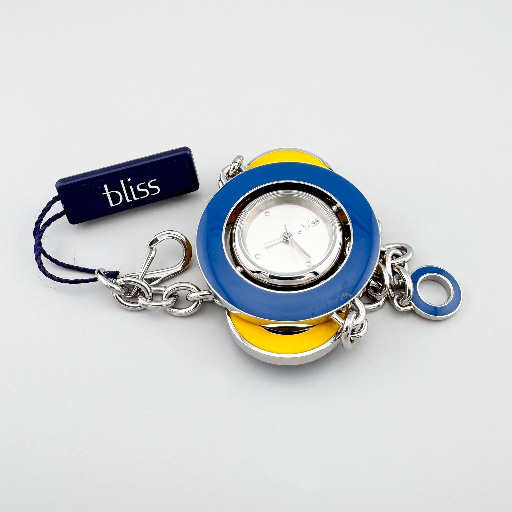 Detail of blue enamel reversible bracelet watch