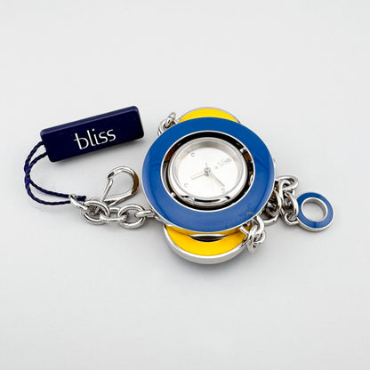 Detail of blue enamel reversible bracelet watch