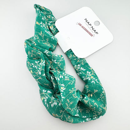 Green botanical headband Naf Naf with a soft gathered shape and golden accents