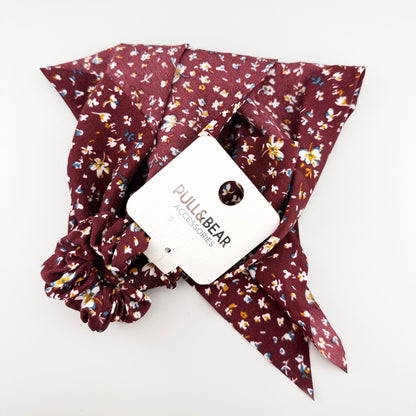 Burgundy bow hair tie Pull&Bear with long scarf ends and floral print