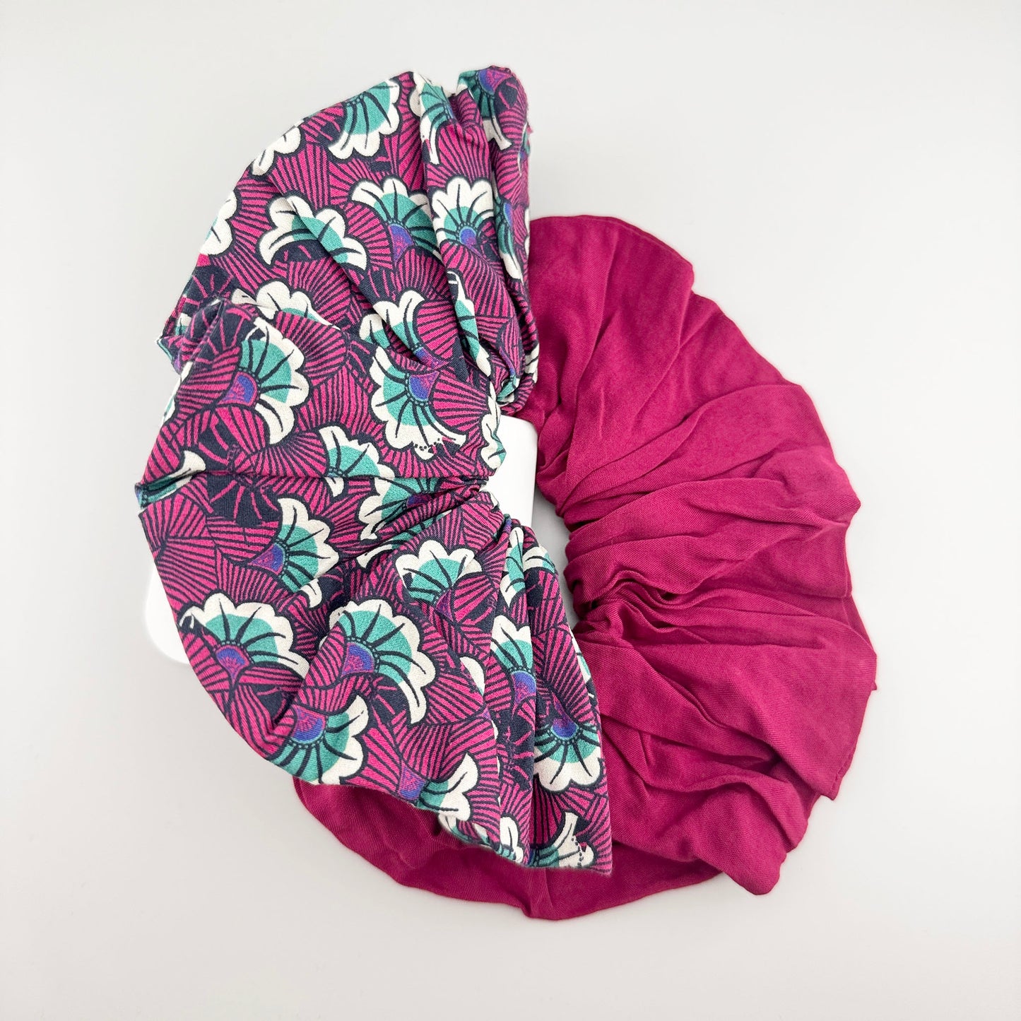 Large burgundy scrunchies by Naf Naf with floral print and soft volume