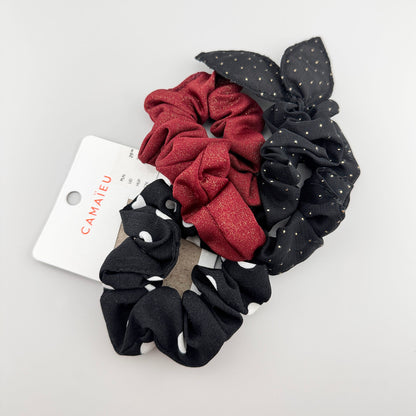 Camaïeu Haargummi-Set in Schwarz und Bordeaux mit Tupfen und Schleife