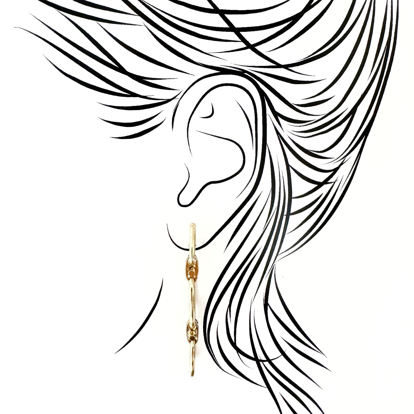 Pilgrim chain-link earrings with three polished oval links and post backs, airy swing and clean shine