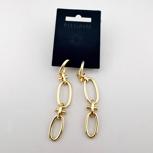Kolczyki Pilgrim łańcuchowe z trzema owalnymi ogniwami, lustrzany połysk i swobodny ruch