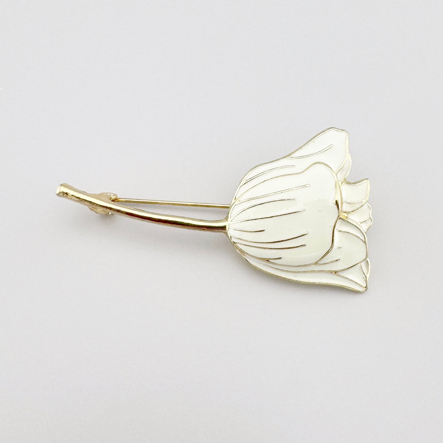 Tulpenbrosche Sonata mit cremefarbener Emaille und goldfarbener Kontur