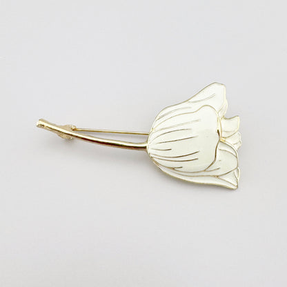 Tulpenbrosche Sonata mit cremefarbener Emaille und goldfarbener Kontur