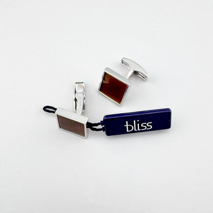 Boutons de manchette Bliss Gioielli avec pierre brune et forme élégante en argent