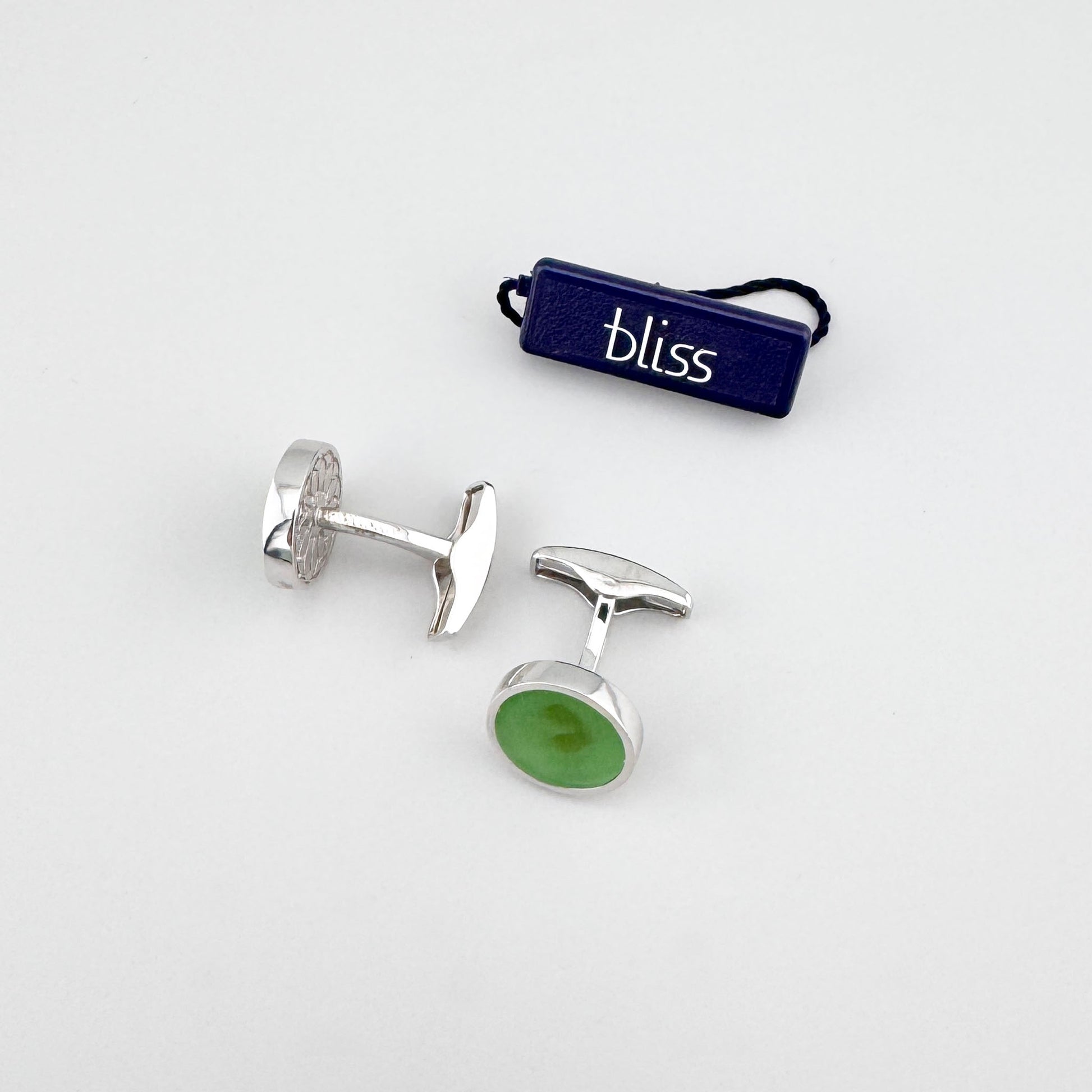 Gemelos Bliss Gioielli con piedra verde y forma elegante en plata