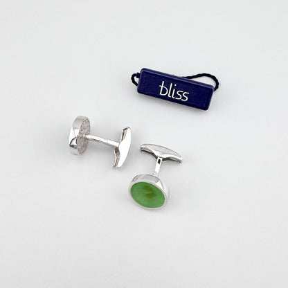 Gemelos Bliss Gioielli con piedra verde y forma elegante en plata
