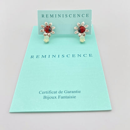 Feine Ohrstecker mit Blumen und Marienkäfern, versilbert und emailliert