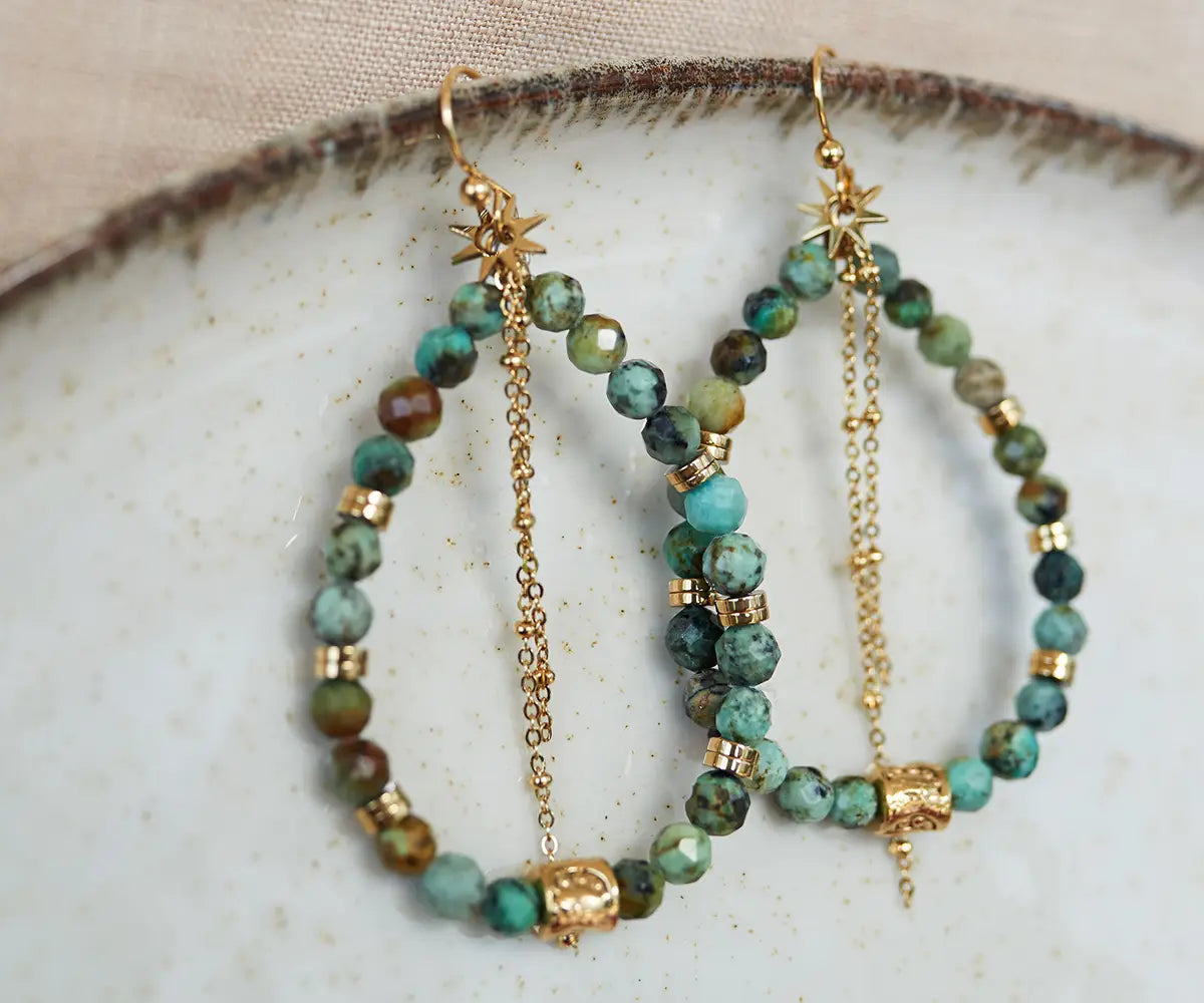 Elegant malachite and gold earrings from gemstone jewelry collection