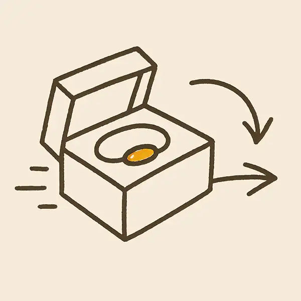 Sketch of a jewelry box with an arrow, symbolizing fast delivery from Prekrasy