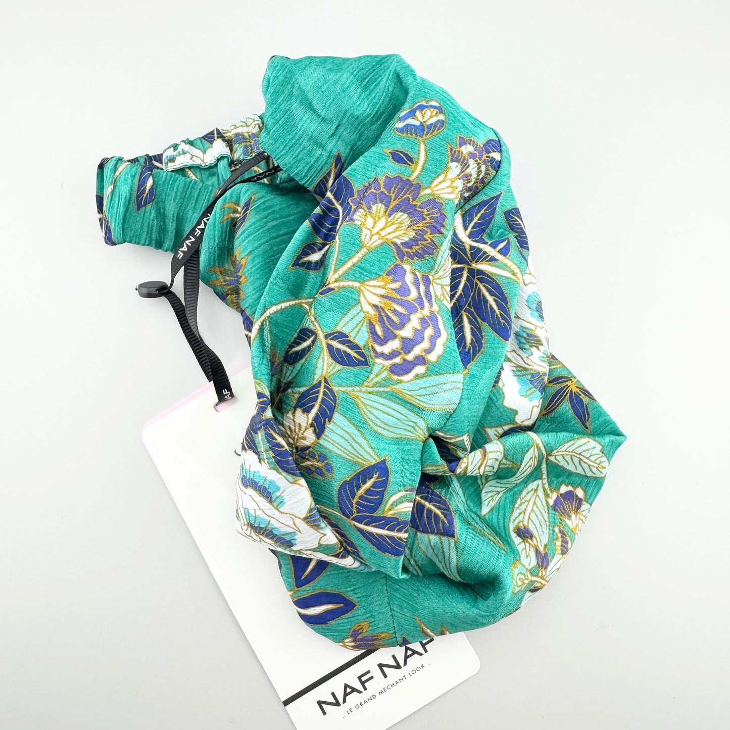 Turquoise floral headband Naf Naf with a soft gathered shape and elastic fit