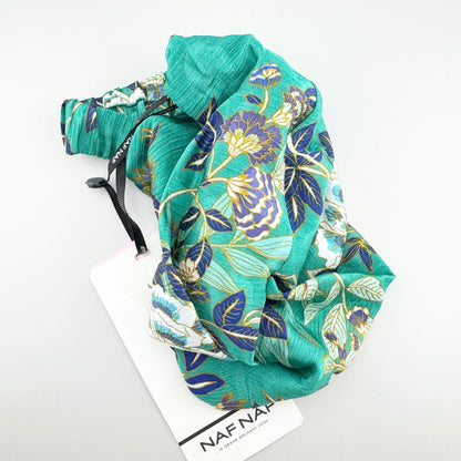 Turquoise floral headband Naf Naf with a soft gathered shape and elastic fit
