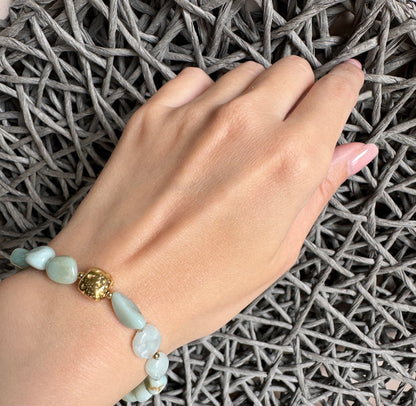 Elegant amazonite bracelet with golden accents and pastel beads