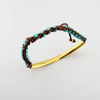 Позолочений браслет Love Bridge Thomas Sabo з бірюзою та регульованим коричневим шнуром