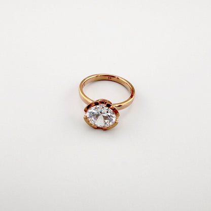 Gold-plated Thomas Sabo solitaire ring with a round zirconia shown from the side