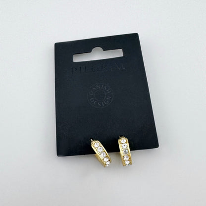 Złote kolczyki z cyrkoniami Pilgrim z satynowym wykończeniem i równą linią kamieni