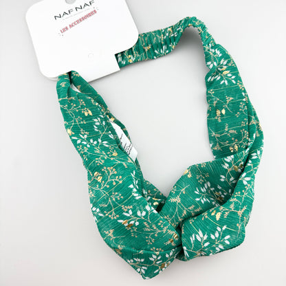 Bandeau vert Naf Naf avec motif végétal et accents dorés délicats