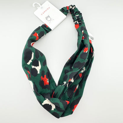 Green patterned headband Camaïeu with a soft gathered band and colorful abstract print