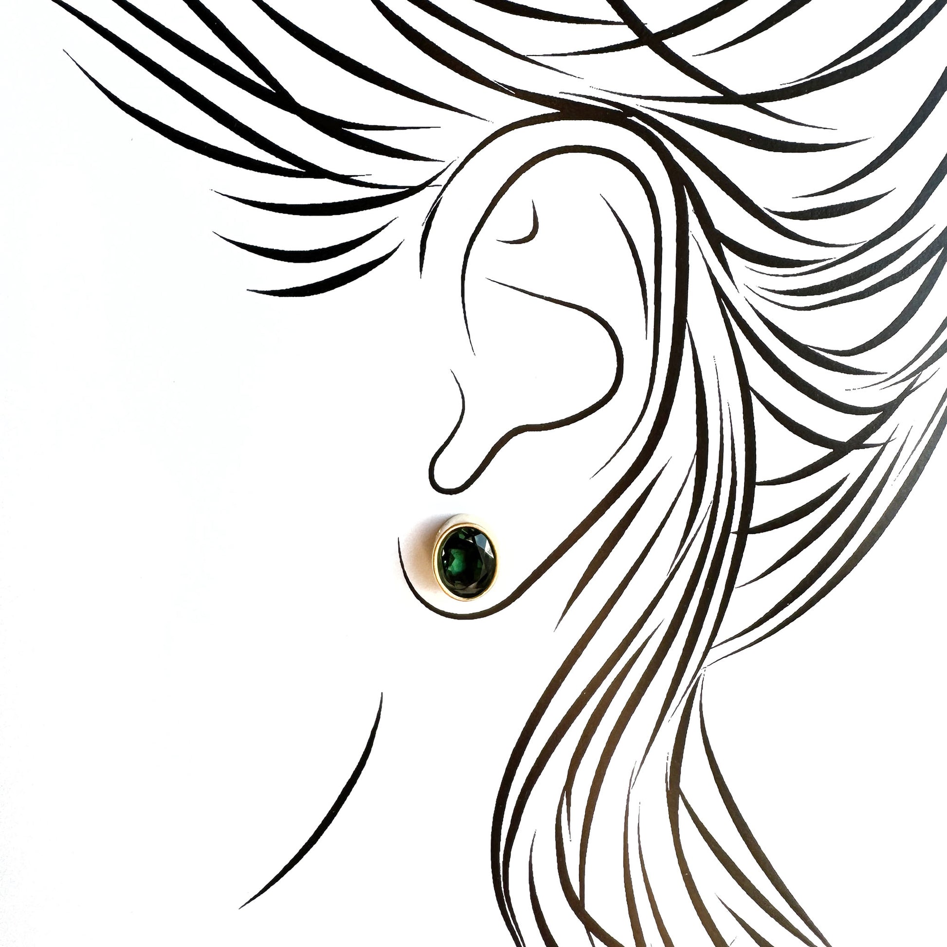Illustration of earrings with green quartz highlighting elegant proportions