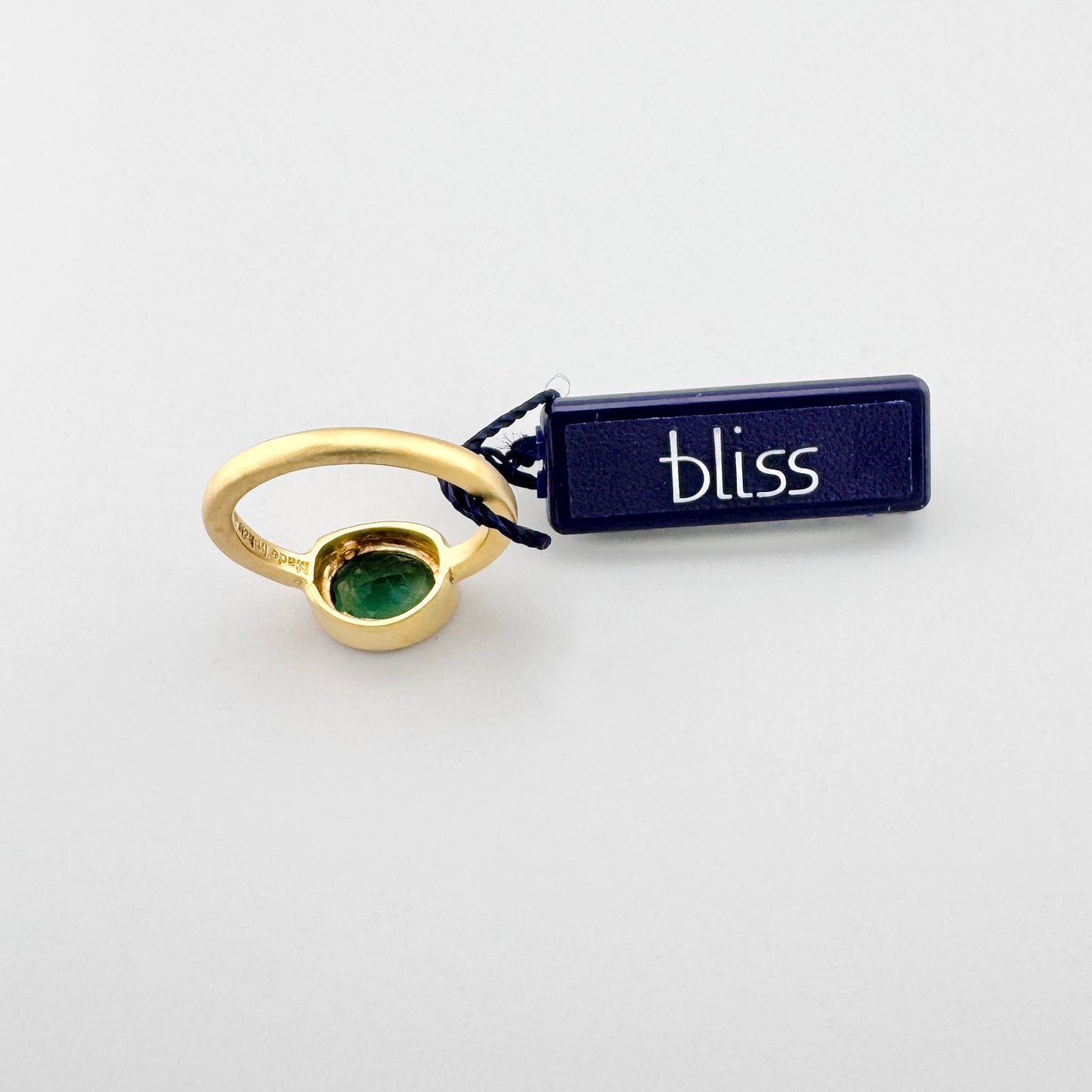 Bague avec quartz vert Bliss Gioielli présentée avec étiquette de marque