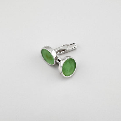 Silver cufflinks Bliss Gioielli with a green stone and polished finish